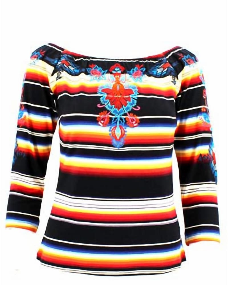 Front of a size XLARGE Women'S Sunrise Saltillo Knit Top in Multi in Multi by Vintage Collection. | dia_product_style_image_id:341543